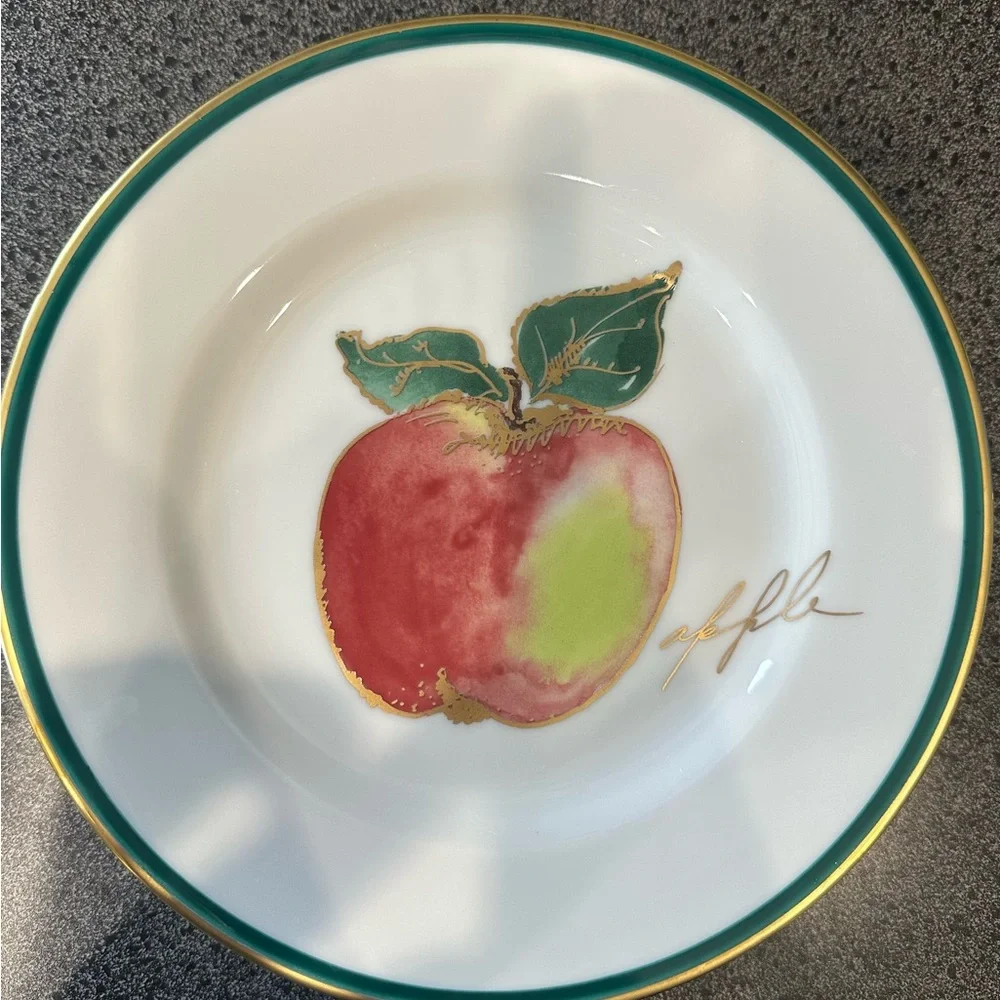 Crate&Barrel Plate Set with Gold and Green Accents